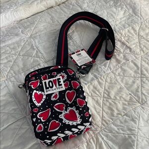 New Brighton Black Crossbody with Red Heart Print